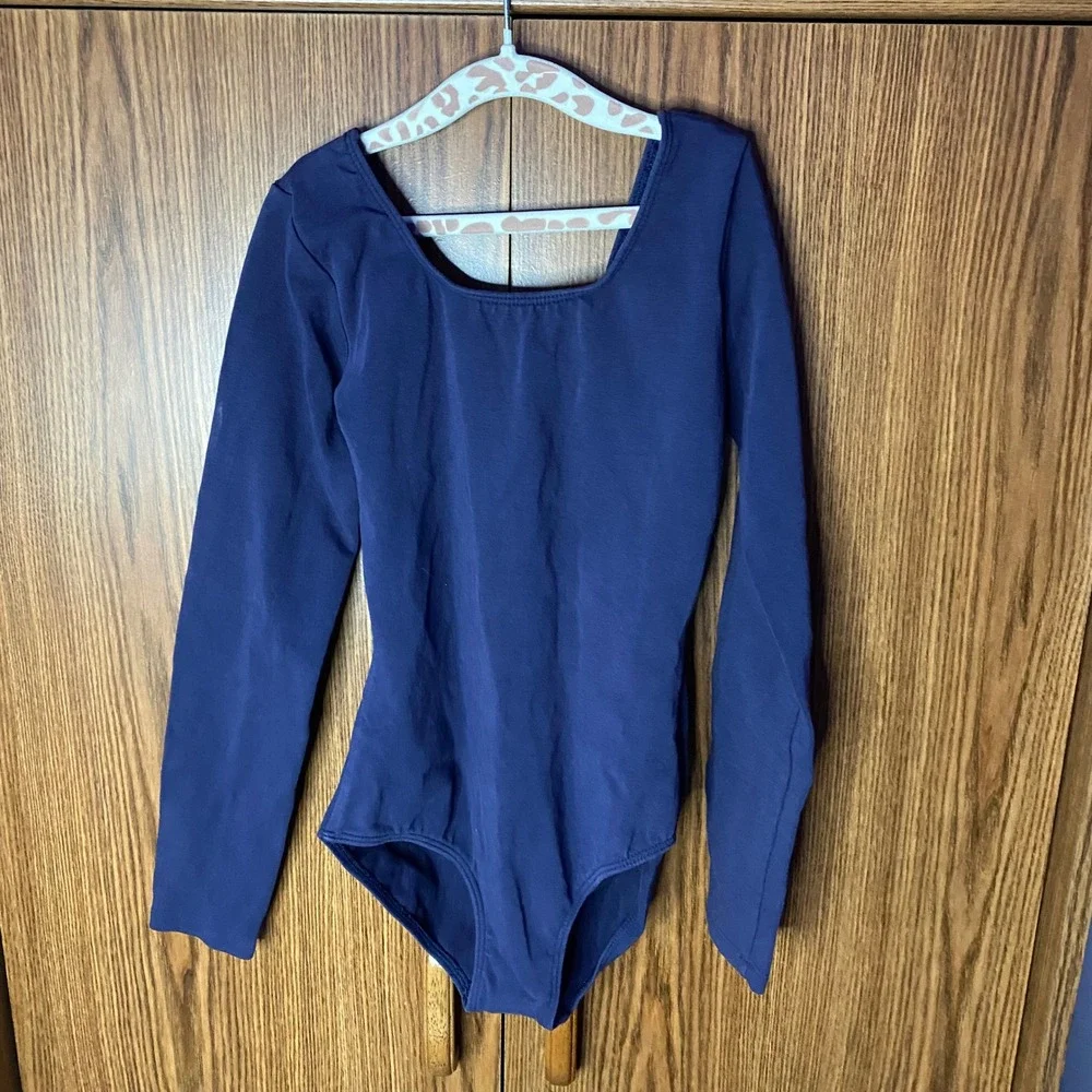 Bloch Leotard Kids 8/10 Navy Blue Long Sleeve Scoop Neck Dance Gymnastics